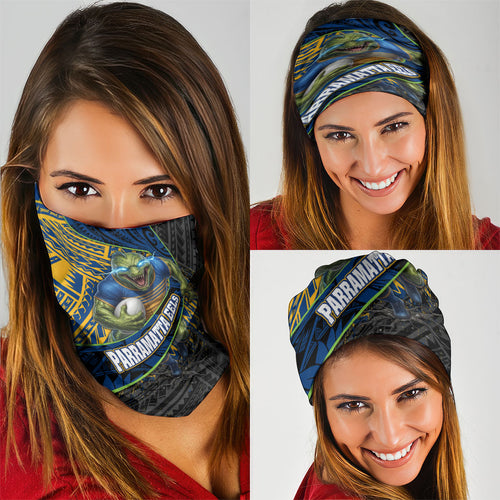 Parramatta Eels Rugby Neck Gaiter Tribal Polynesian Power Art - Lightning Mascot