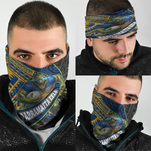 Parramatta Eels Rugby Neck Gaiter Tribal Polynesian Power Art - Lightning Mascot