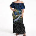 Parramatta Eels Rugby Off Shoulder Maxi Dress Tribal Polynesian Power Art - Lightning Mascot