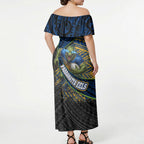 Parramatta Eels Rugby Off Shoulder Maxi Dress Tribal Polynesian Power Art - Lightning Mascot