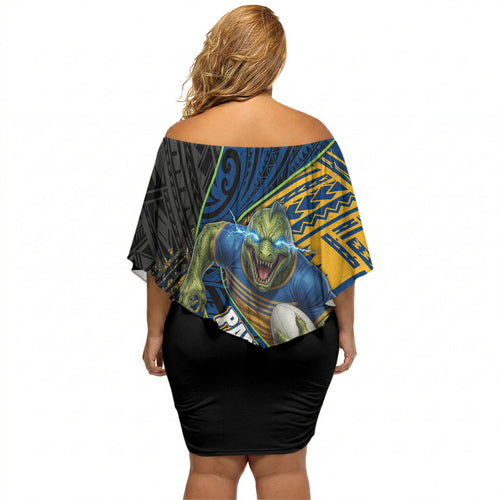 Parramatta Eels Rugby Off Shoulder Short Dress Tribal Polynesian Power Art - Lightning Mascot