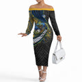 Parramatta Eels Rugby Off The Shoulder Long Sleeve Dress Tribal Polynesian Power Art - Lightning Mascot