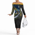 Parramatta Eels Rugby Off The Shoulder Long Sleeve Dress Tribal Polynesian Power Art - Lightning Mascot