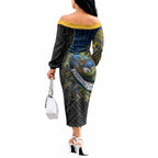 Parramatta Eels Rugby Off The Shoulder Long Sleeve Dress Tribal Polynesian Power Art - Lightning Mascot