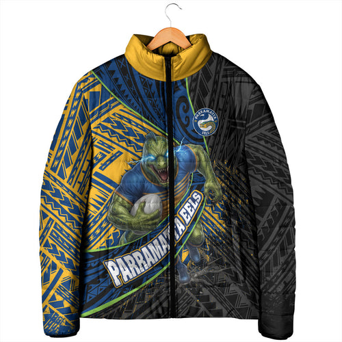 Parramatta Eels Rugby Padded Jacket Tribal Polynesian Power Art - Lightning Mascot