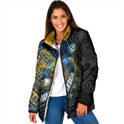Parramatta Eels Rugby Padded Jacket Tribal Polynesian Power Art - Lightning Mascot