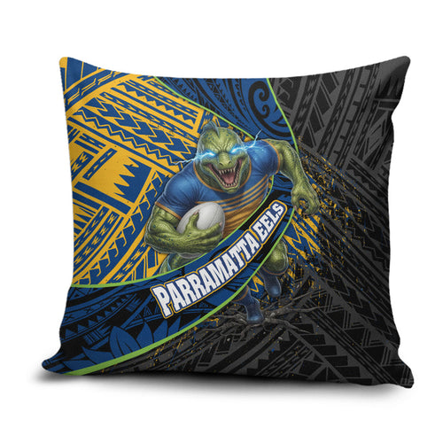 Parramatta Eels Rugby Pillow Cover Tribal Polynesian Power Art - Lightning Mascot