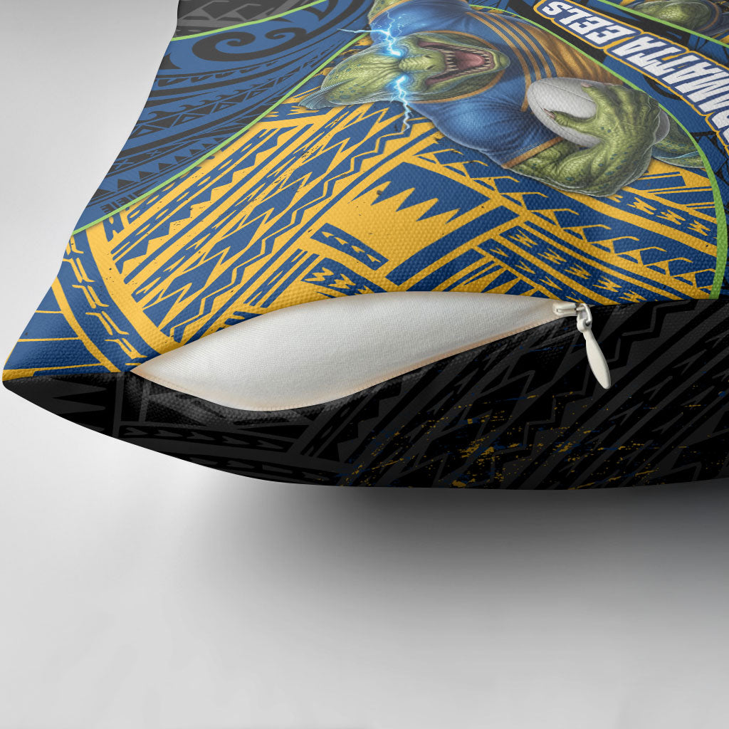 Parramatta Eels Rugby Pillow Cover Tribal Polynesian Power Art - Lightning Mascot