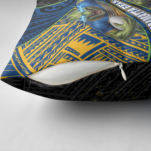 Parramatta Eels Rugby Pillow Cover Tribal Polynesian Power Art - Lightning Mascot