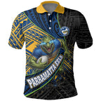 Parramatta Eels Rugby Polo Shirt Tribal Polynesian Power Art - Lightning Mascot