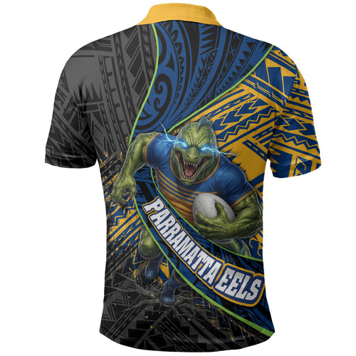 Parramatta Eels Rugby Polo Shirt Tribal Polynesian Power Art - Lightning Mascot