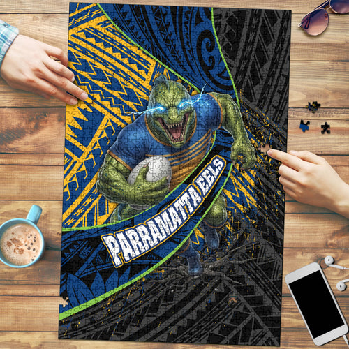 Parramatta Eels Rugby Puzzle Tribal Polynesian Power Art - Lightning Mascot