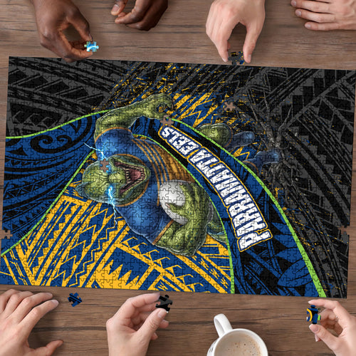 Parramatta Eels Rugby Puzzle Tribal Polynesian Power Art - Lightning Mascot