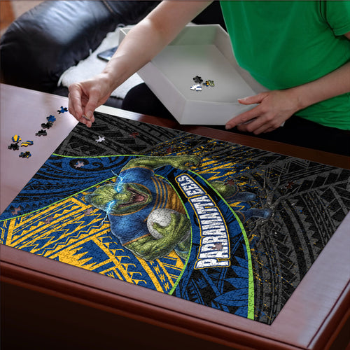 Parramatta Eels Rugby Puzzle Tribal Polynesian Power Art - Lightning Mascot
