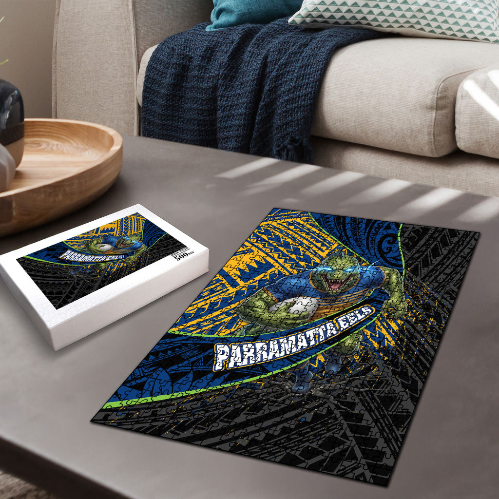 Parramatta Eels Rugby Puzzle Tribal Polynesian Power Art - Lightning Mascot