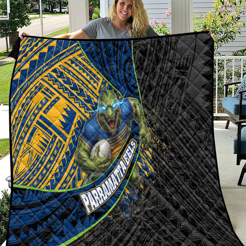 Parramatta Eels Rugby Quilt Tribal Polynesian Power Art - Lightning Mascot