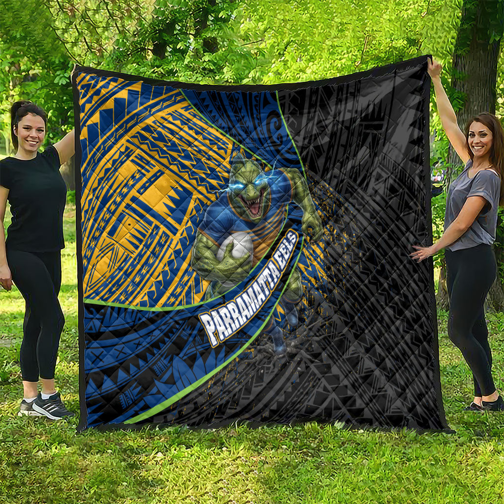 Parramatta Eels Rugby Quilt Tribal Polynesian Power Art - Lightning Mascot