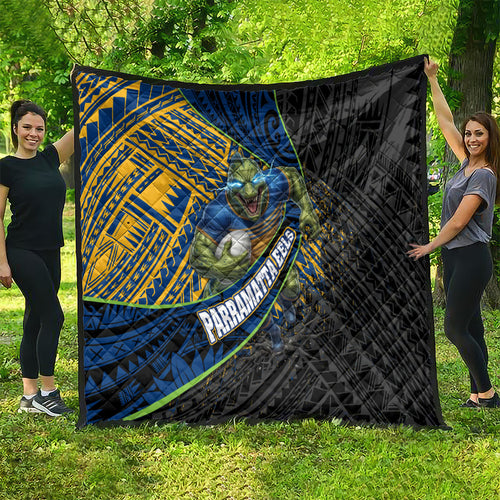 Parramatta Eels Rugby Quilt Tribal Polynesian Power Art - Lightning Mascot