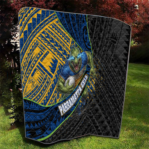 Parramatta Eels Rugby Quilt Tribal Polynesian Power Art - Lightning Mascot