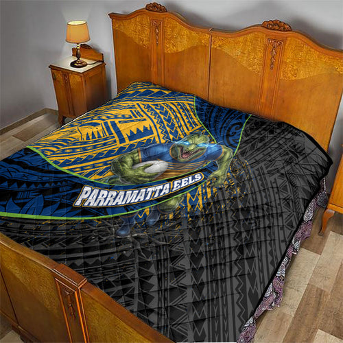 Parramatta Eels Rugby Quilt Tribal Polynesian Power Art - Lightning Mascot
