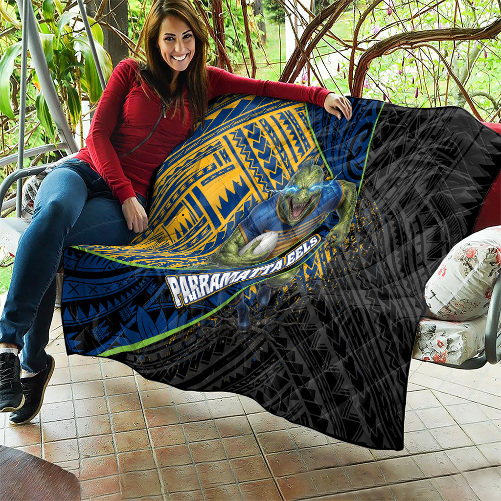 Parramatta Eels Rugby Quilt Tribal Polynesian Power Art - Lightning Mascot