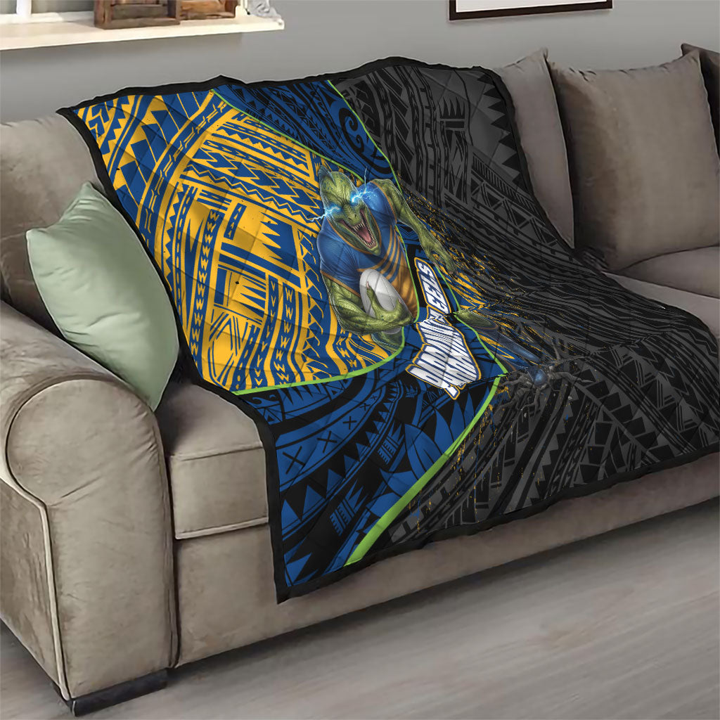 Parramatta Eels Rugby Quilt Tribal Polynesian Power Art - Lightning Mascot