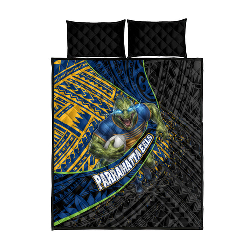 Parramatta Eels Rugby Quilt Bed Set Tribal Polynesian Power Art - Lightning Mascot