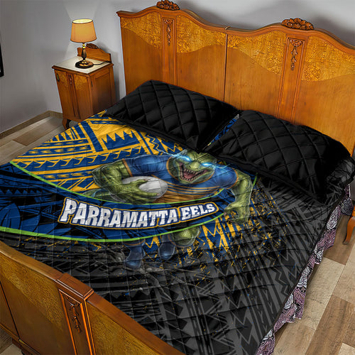Parramatta Eels Rugby Quilt Bed Set Tribal Polynesian Power Art - Lightning Mascot
