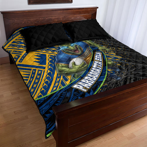 Parramatta Eels Rugby Quilt Bed Set Tribal Polynesian Power Art - Lightning Mascot