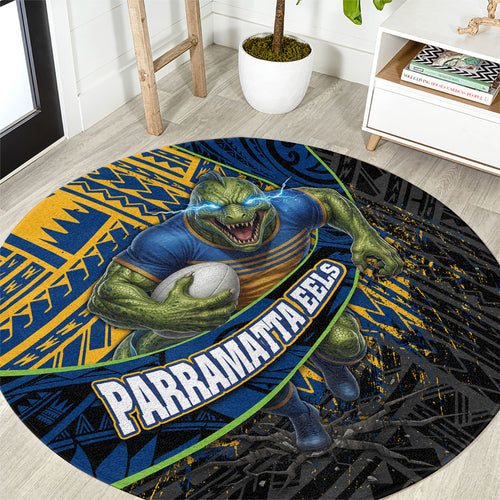 Parramatta Eels Rugby Round Carpet Tribal Polynesian Power Art - Lightning Mascot