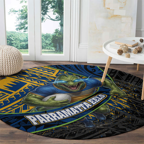 Parramatta Eels Rugby Round Carpet Tribal Polynesian Power Art - Lightning Mascot