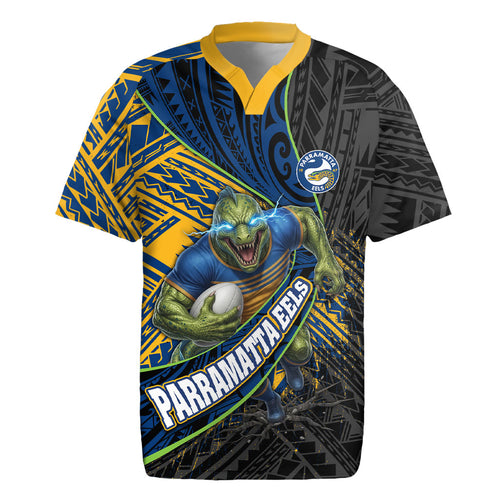 Parramatta Eels Rugby Rugby Jersey Tribal Polynesian Power Art - Lightning Mascot