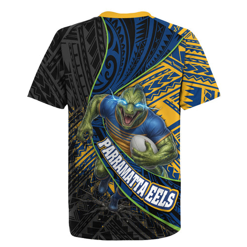 Parramatta Eels Rugby Rugby Jersey Tribal Polynesian Power Art - Lightning Mascot