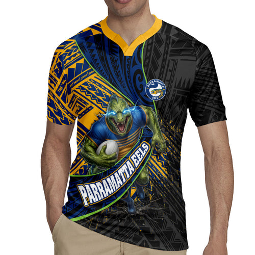 Parramatta Eels Rugby Rugby Jersey Tribal Polynesian Power Art - Lightning Mascot