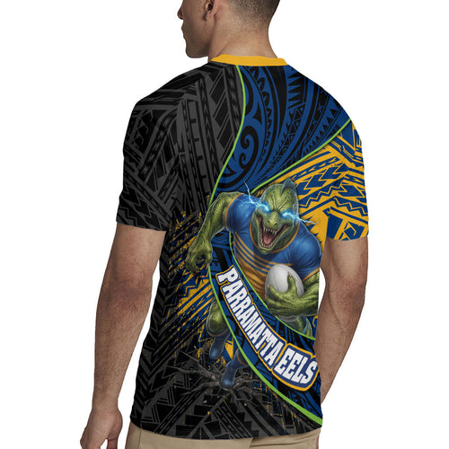 Parramatta Eels Rugby Rugby Jersey Tribal Polynesian Power Art - Lightning Mascot