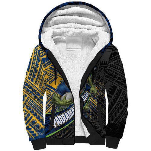Parramatta Eels Rugby Sherpa Hoodie Tribal Polynesian Power Art - Lightning Mascot