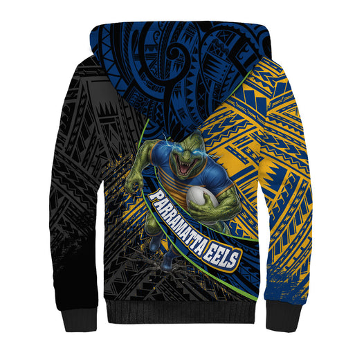 Parramatta Eels Rugby Sherpa Hoodie Tribal Polynesian Power Art - Lightning Mascot