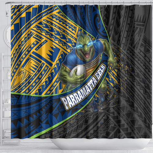 Parramatta Eels Rugby Shower Curtain Tribal Polynesian Power Art - Lightning Mascot