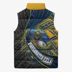 Parramatta Eels Rugby Sleeveless Puffer Jacket Tribal Polynesian Power Art - Lightning Mascot