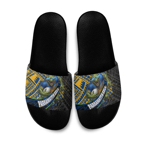 Parramatta Eels Rugby Slide Sandals Tribal Polynesian Power Art - Lightning Mascot