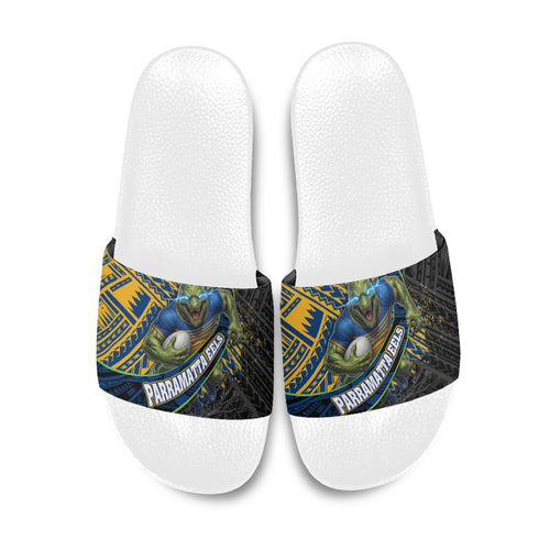 Parramatta Eels Rugby Slide Sandals Tribal Polynesian Power Art - Lightning Mascot
