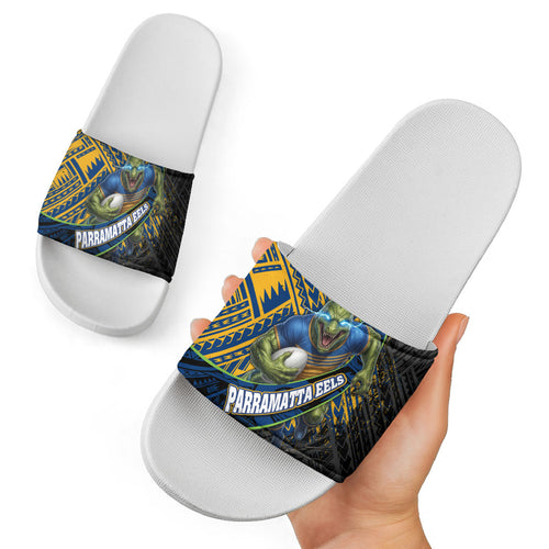 Parramatta Eels Rugby Slide Sandals Tribal Polynesian Power Art - Lightning Mascot