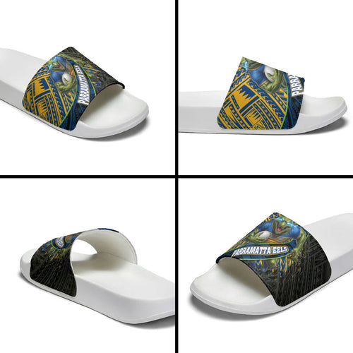 Parramatta Eels Rugby Slide Sandals Tribal Polynesian Power Art - Lightning Mascot