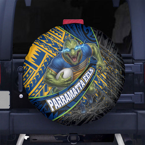 Parramatta Eels Rugby Spare Tire Cover Tribal Polynesian Power Art - Lightning Mascot
