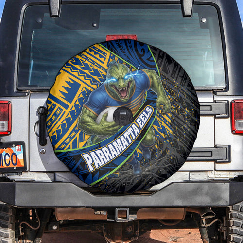 Parramatta Eels Rugby Spare Tire Cover Tribal Polynesian Power Art - Lightning Mascot