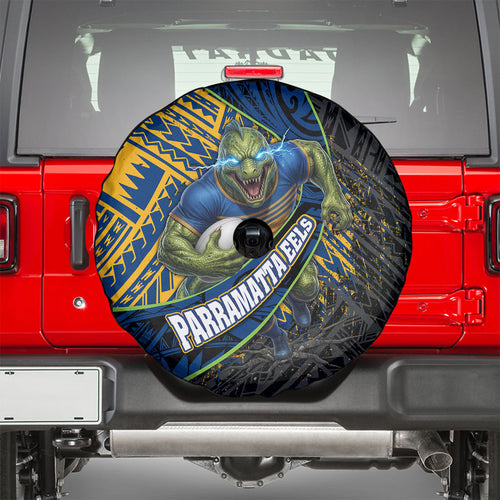 Parramatta Eels Rugby Spare Tire Cover Tribal Polynesian Power Art - Lightning Mascot