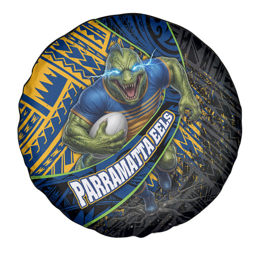 Parramatta Eels Rugby Spare Tire Cover Tribal Polynesian Power Art - Lightning Mascot