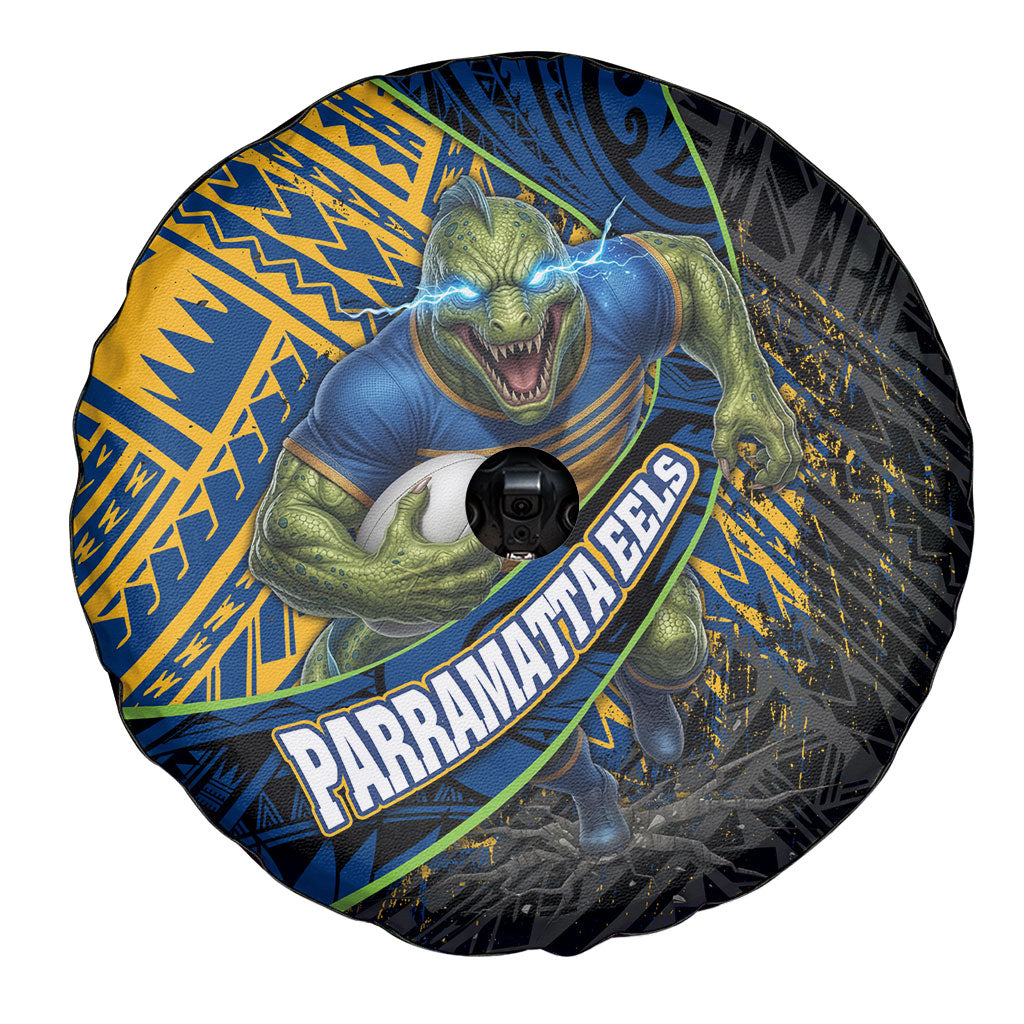Parramatta Eels Rugby Spare Tire Cover Tribal Polynesian Power Art - Lightning Mascot