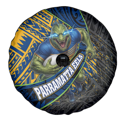 Parramatta Eels Rugby Spare Tire Cover Tribal Polynesian Power Art - Lightning Mascot