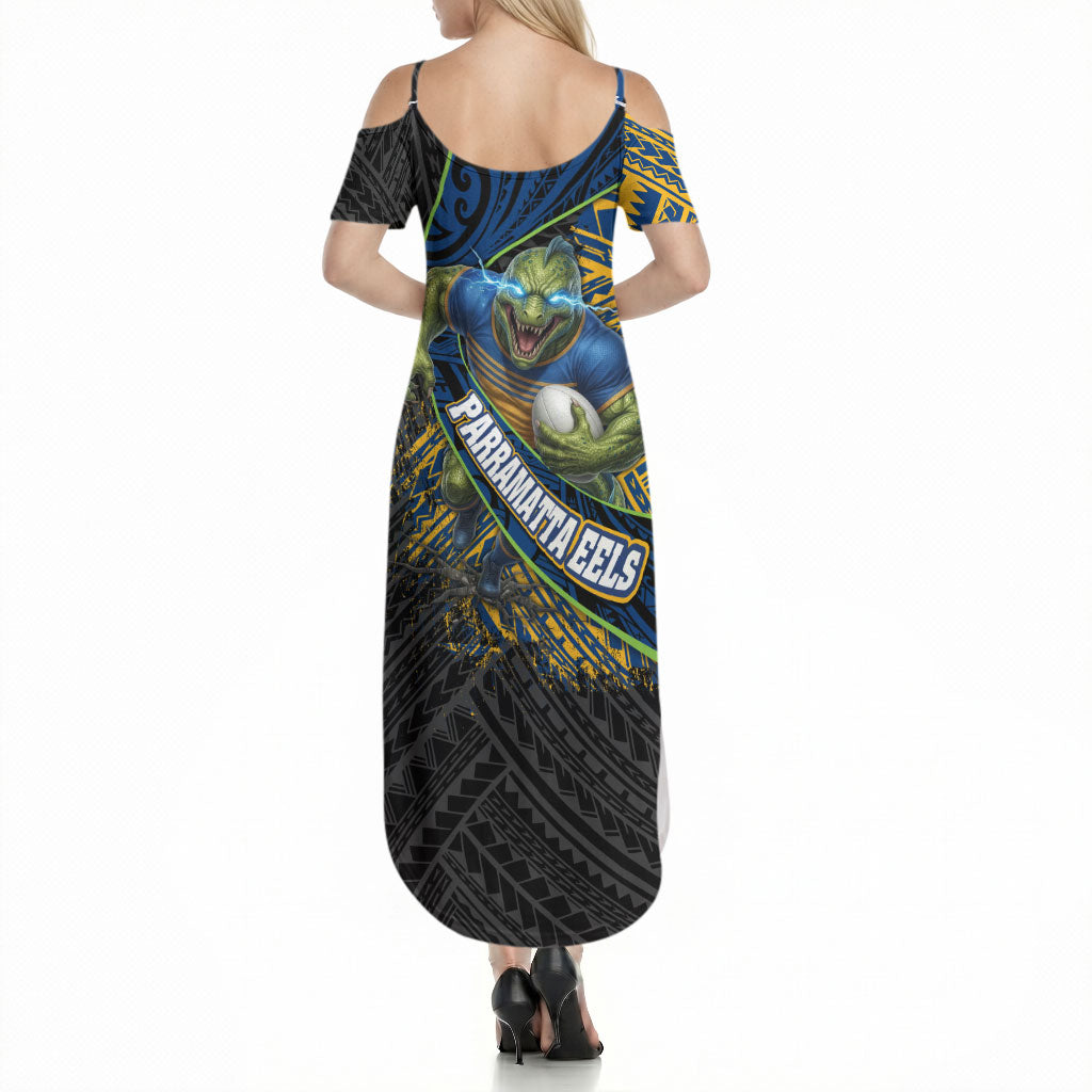 Parramatta Eels Rugby Summer Maxi Dress Tribal Polynesian Power Art - Lightning Mascot